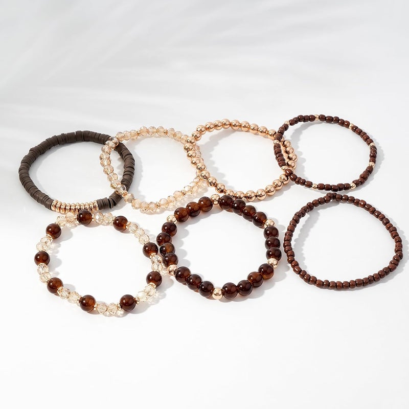 GOOJIDS Surfer Heishi Clay Bead Bracelets for Women Bohemian Stackable Gold Plated Beaded Stretch Bracelets Elastic Layering Friendship Bracelets Set Boho Jewelry - Image 3